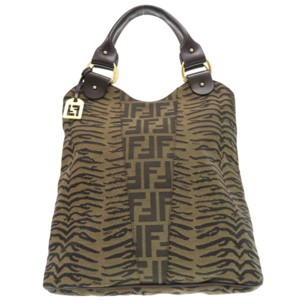 Fendi Zucca handbag tiger canvas leather brown